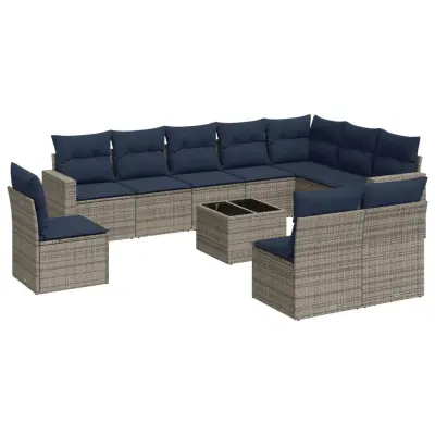 vidaXL Vrtna sedežna garnitura 11-delna z blazinami siv poli ratan