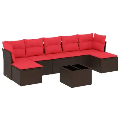 vidaXL Vrtna sedežna garnitura 8-delna z blazinami rjav poli ratan