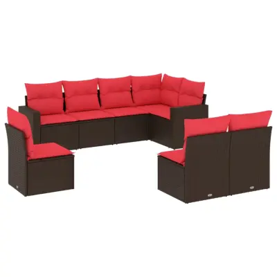 vidaXL Vrtna sedežna garnitura 8-delna z blazinami rjav poli ratan