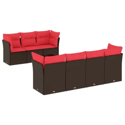 vidaXL Vrtna sedežna garnitura 8-delna z blazinami rjav poli ratan