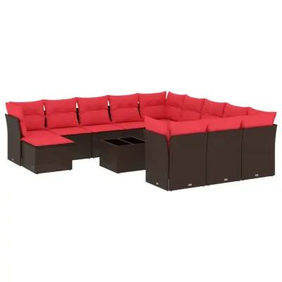 vidaXL Vrtna sedežna garnitura 13-delna z blazinami rjav poli ratan