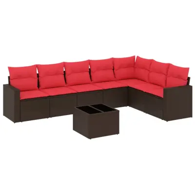 vidaXL Vrtna sedežna garnitura 8-delna z blazinami rjav poli ratan