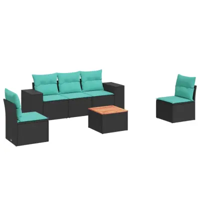 vidaXL Vrtna sedežna garnitura 6-delna z blazinami črn poli ratan