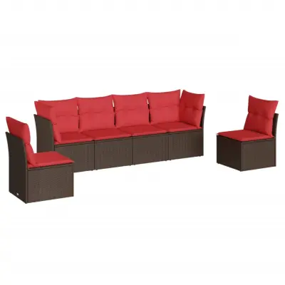 vidaXL Vrtna sedežna garnitura 6-delna z blazinami rjav poli ratan