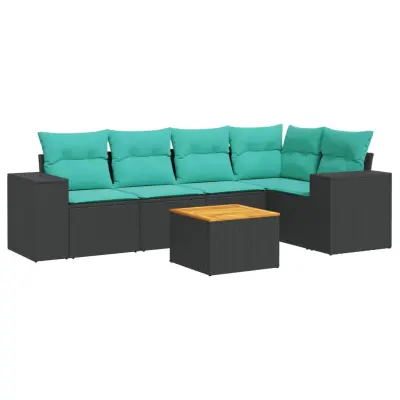 vidaXL Vrtna sedežna garnitura 6-delna z blazinami črn poli ratan