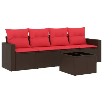 vidaXL Vrtna sedežna garnitura 5-delna z blazinami rjav poli ratan