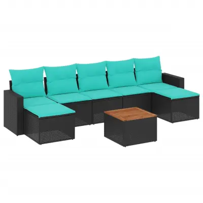 vidaXL Vrtna sedežna garnitura 8-delna z blazinami črn poli ratan