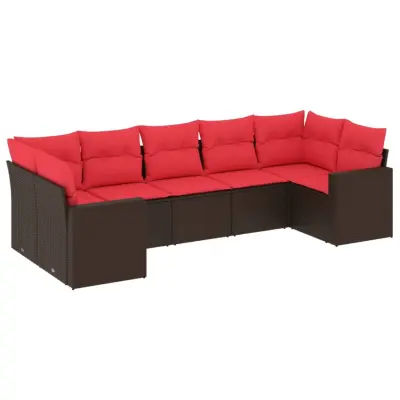 vidaXL Vrtna sedežna garnitura 7-delna z blazinami rjav poli ratan