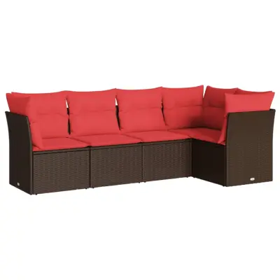 vidaXL Vrtna sedežna garnitura 5-delna z blazinami rjav poli ratan