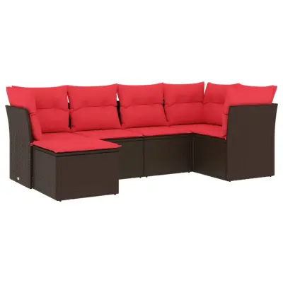 vidaXL Vrtna sedežna garnitura 6-delna z blazinami rjav poli ratan