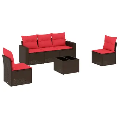 vidaXL Vrtna sedežna garnitura 6-delna z blazinami rjav poli ratan