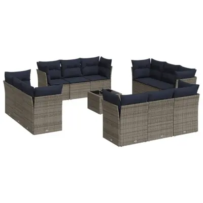 vidaXL Vrtna sedežna garnitura 13-delna z blazinami siv poli ratan