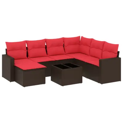 vidaXL Vrtna sedežna garnitura 8-delna z blazinami rjav poli ratan