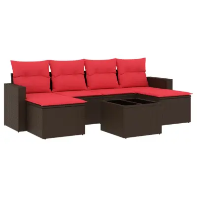 vidaXL Vrtna sedežna garnitura 7-delna z blazinami rjav poli ratan