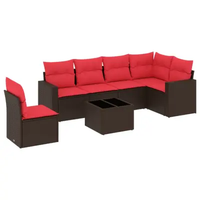 vidaXL Vrtna sedežna garnitura 7-delna z blazinami rjav poli ratan