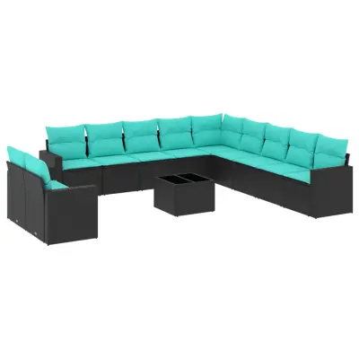 vidaXL Vrtna sedežna garnitura 12-delna z blazinami črn poli ratan