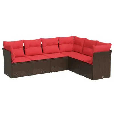 vidaXL Vrtna sedežna garnitura 6-delna z blazinami rjav poli ratan