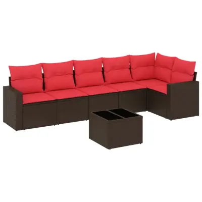 vidaXL Vrtna sedežna garnitura 7-delna z blazinami rjav poli ratan