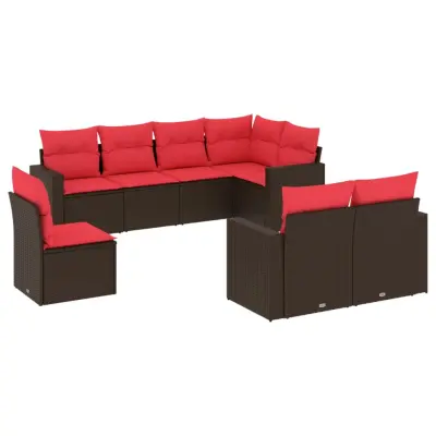 vidaXL Vrtna sedežna garnitura 8-delna z blazinami rjav poli ratan