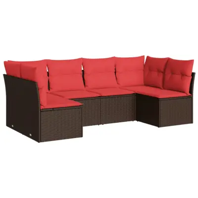 vidaXL Vrtna sedežna garnitura 6-delna z blazinami rjav poli ratan