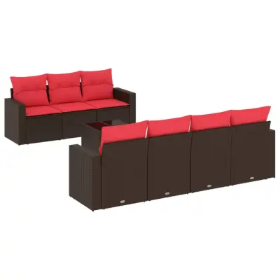 vidaXL Vrtna sedežna garnitura 8-delna z blazinami rjav poli ratan