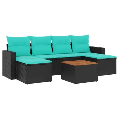 vidaXL Vrtna sedežna garnitura 7-delna z blazinami črn poli ratan