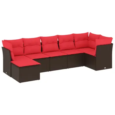 vidaXL Vrtna sedežna garnitura 7-delna z blazinami rjav poli ratan