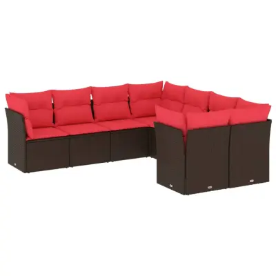 vidaXL Vrtna sedežna garnitura 8-delna z blazinami rjav poli ratan