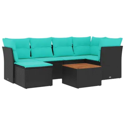 vidaXL Vrtna sedežna garnitura 7-delna z blazinami črn poli ratan