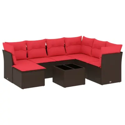 vidaXL Vrtna sedežna garnitura 8-delna z blazinami rjav poli ratan