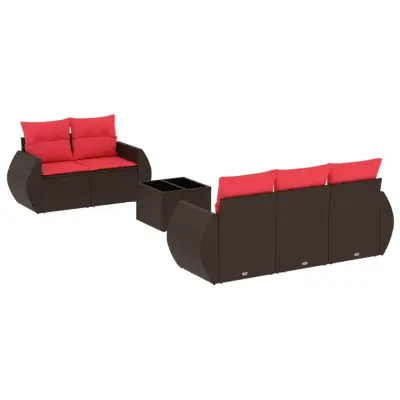 vidaXL Vrtna sedežna garnitura 6-delna z blazinami rjav poli ratan