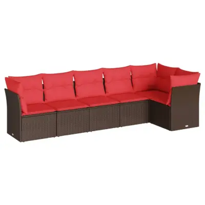 vidaXL Vrtna sedežna garnitura 6-delna z blazinami rjav poli ratan