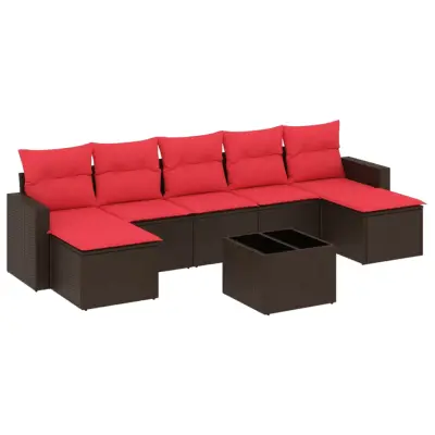 vidaXL Vrtna sedežna garnitura 8-delna z blazinami rjav poli ratan