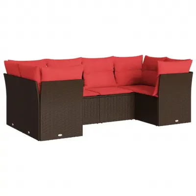 vidaXL Vrtna sedežna garnitura 6-delna z blazinami rjav poli ratan