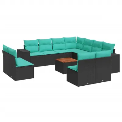 vidaXL Vrtna sedežna garnitura 12-delna z blazinami črn poli ratan