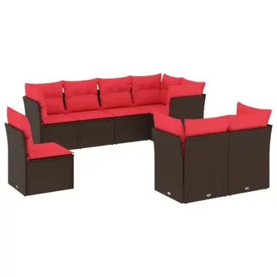 vidaXL Vrtna sedežna garnitura 8-delna z blazinami rjav poli ratan