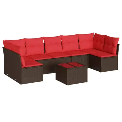 vidaXL Vrtna sedežna garnitura 8-delna z blazinami rjav poli ratan