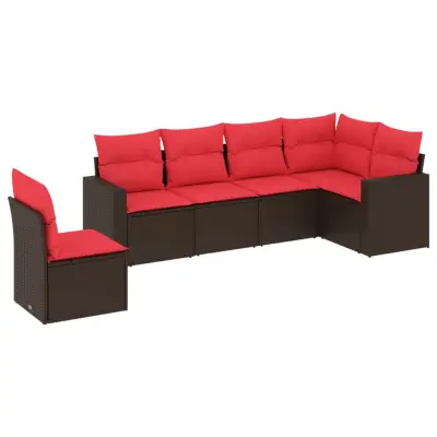 vidaXL Vrtna sedežna garnitura 6-delna z blazinami rjav poli ratan