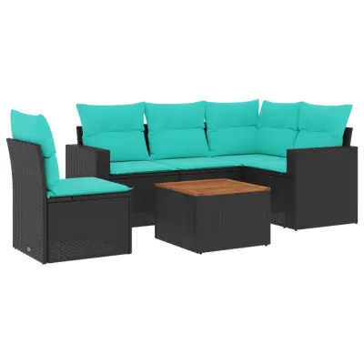 vidaXL Vrtna sedežna garnitura 6-delna z blazinami črn poli ratan