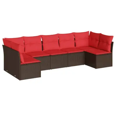 vidaXL Vrtna sedežna garnitura 7-delna z blazinami rjav poli ratan