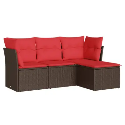 vidaXL Vrtna sedežna garnitura 4-delna z blazinami rjav poli ratan