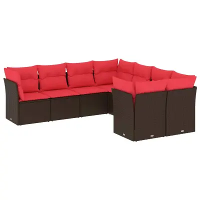 vidaXL Vrtna sedežna garnitura 8-delna z blazinami rjav poli ratan