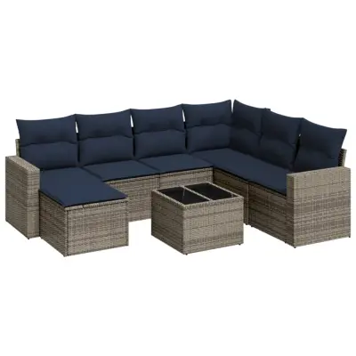 vidaXL Vrtna sedežna garnitura 8-delna z blazinami siv poli ratan