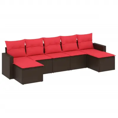 vidaXL Vrtna sedežna garnitura 7-delna z blazinami rjav poli ratan