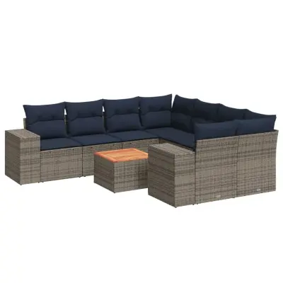 vidaXL Vrtna sedežna garnitura 9-delna z blazinami siv poli ratan