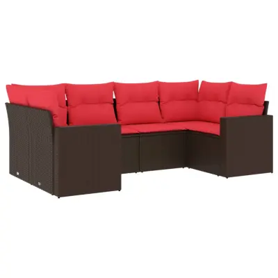 vidaXL Vrtna sedežna garnitura 6-delna z blazinami rjav poli ratan