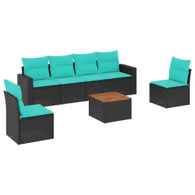 vidaXL Vrtna sedežna garnitura 7-delna z blazinami črn poli ratan