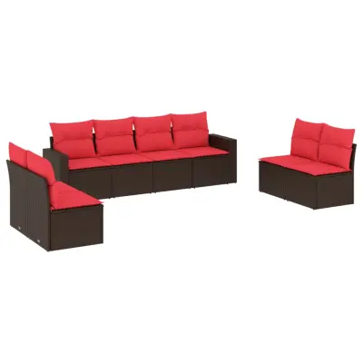 vidaXL Vrtna sedežna garnitura 8-delna z blazinami rjav poli ratan