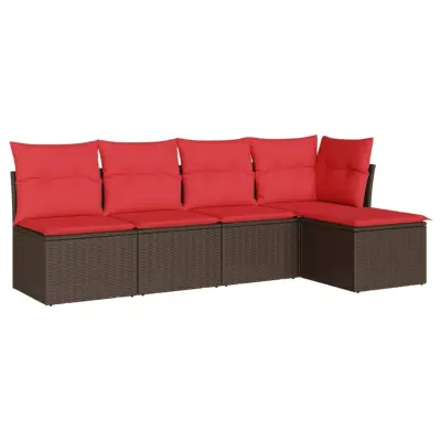 vidaXL Vrtna sedežna garnitura 5-delna z blazinami rjav poli ratan