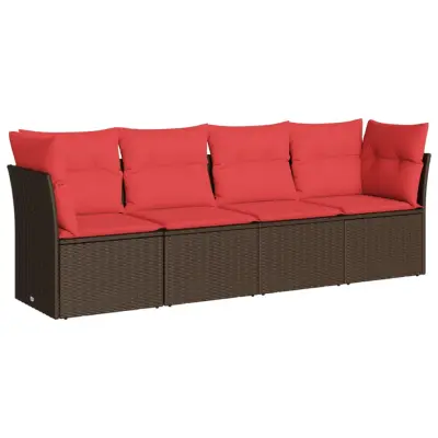 vidaXL Vrtna sedežna garnitura 4-delna z blazinami rjav poli ratan